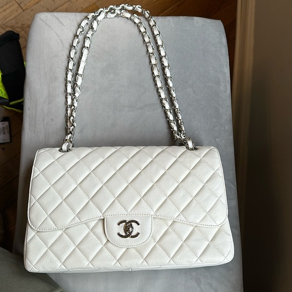 White real lamb leather bag not authentic has some light grey stains see picture - Picture 1 of 6